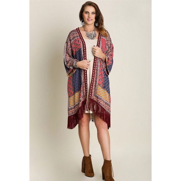 Tops - Boho Quilted Print Long Kimono plus size
